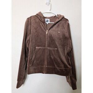 Juicy Couture Velour Zip Hoodie Jacket XL Brown Velvet Full Zip‎ Y2K Preppy
